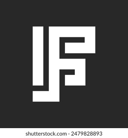 Abstract geometric design of the letter F black and white maze shape, crafted in a bold minimal style using negative space. Elegant and simple symbol highlighting contemporary aesthetic clean lines