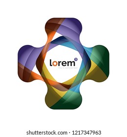 Resumen del logotipo de diseño geométrico hecho de elementos fluidos, icono vectorial