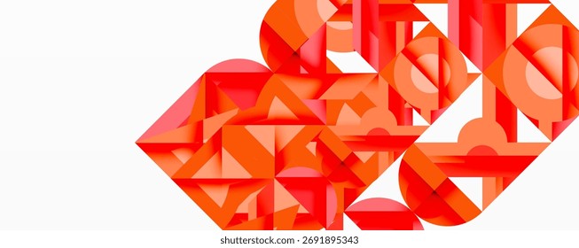 Projeto geométrico abstrato. Formas laranjas criam facetadas, forma de joias contra fundo branco. Composição moderna e vibrante.