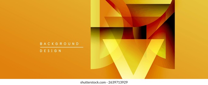 Abstract geometric design. Orange, yellow hues dominate. Layered shapes create dynamic visual effect. Modern background texture.