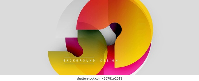 Abstract geometric design. Overlapping circles create dynamic colorful composition. Modern background with gradient hues.
