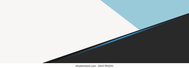 Abstract geometric design with overlapping shapes. Features white, blue, and black colors. Modern and sleek with geometric patterns and shapes. Background with copy space, vector.