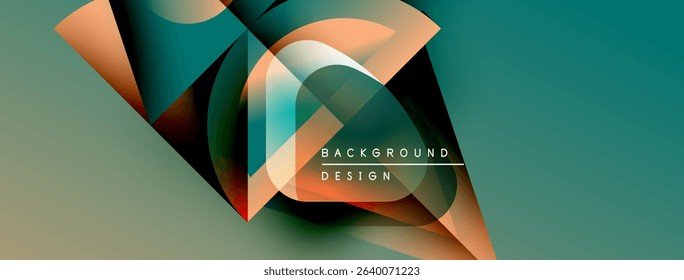 Abstract geometric design. Overlapping shapes create dynamic composition. Teal, orange, gray color scheme. Modern background element.