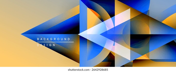 Abstract geometric design. Overlapping shapes create dynamic visual effect. Warm, cool colors blend seamlessly. Modern aesthetic.