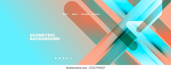 Abstractas diseño geométrico. Las Formas superpuestas crean una visión vibrante y moderna. Los Elementos de texto presentan trabajo, información, Cartera, contacto.