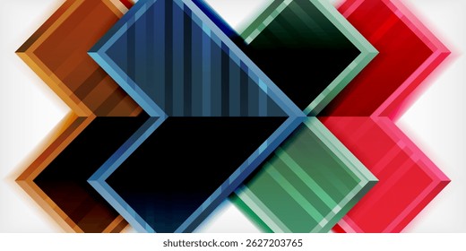 Abstract geometric design. Overlapping squares create cross shape, vibrant colors, dark background. Modern digital illustration.