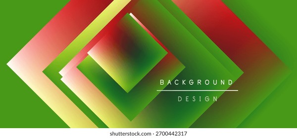 Abstract geometric design. Overlapping squares create vibrant color gradients. Text reads background design. Modern aesthetic, simple composition.