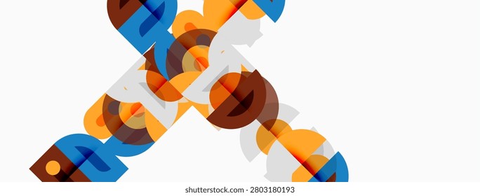 Abstract geometric design. Overlapping squares, rectangles create dynamic composition. Orange, blue, brown tones dominate. Modern aesthetic.