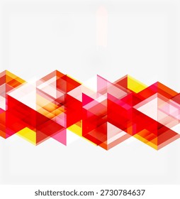Abstractas diseño geométrico. Los triángulos superpuestos crean un patrón dinámico y colorido. Los tonos rojos, amarillos y rosados dominan la composición. Estética moderna.