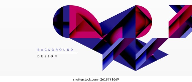 Abstract geometric design. Pink, purple shades create heart shape, dynamic composition. Modern background element for projects.