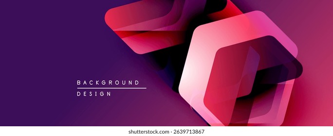 Abstract geometric design. Purple backdrop features overlapping hexagonal shapes, gradients, modern aesthetic. Minimal text present.