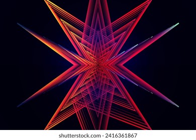 abstract geometric design with red, blue and yellow lines, abstract background wallpaper star shape photon art backdrop, star kaleidoscope art kaleidoscope pattern vivid geometric imagination chaos, 