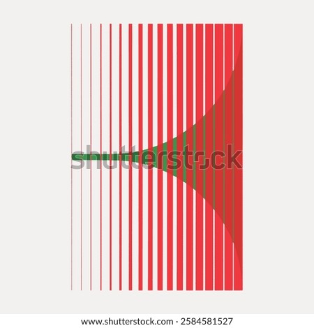 Abstract geometric design with red and green lines. Vertical red lines create a dynamic pattern. Green accent adds contrast. Minimalist abstract art with lines. Vintage art illustration, vector.