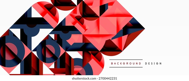 Abstraktes geometrisches Design. Rote, marineblaue, weiße Formen schaffen dynamische Komposition. Moderner Stil, passendes Hintergrundelement.