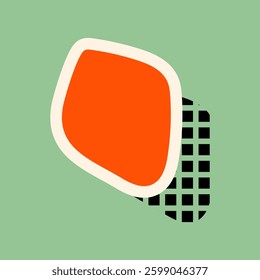 Abstract geometric design with a red shape on a green background. The red shape contrasts with a black grid pattern, creating a bold abstract look. Shape element vector.