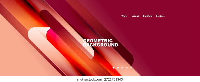 Abstractas diseño geométrico. Las capas rojas y blancas crean un fondo dinámico. Menú de navegación presente trabajo, acerca de, Cartera, contacto.