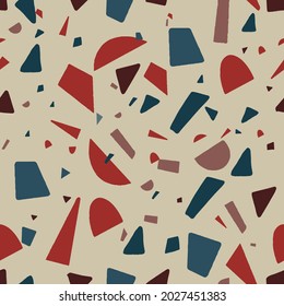 Abstract geometric design with shapes and ornaments, mid century modern print with triangles and rectangles. Seamless pattern or background pastel composition or wallpaper. Vector in flat style