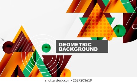 Abstract geometric design. Shapes overlap, creating dynamic composition. Orange, green, brown tones dominate white background. Modern aesthetic.