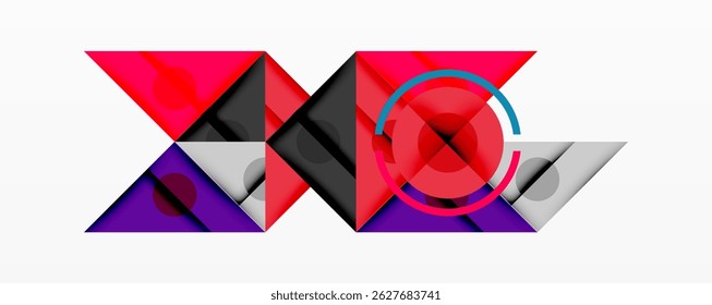Abstract geometric design. Shapes overlap, creating dynamic composition. Pink, purple, black, white colors dominate image. Modern aesthetic.