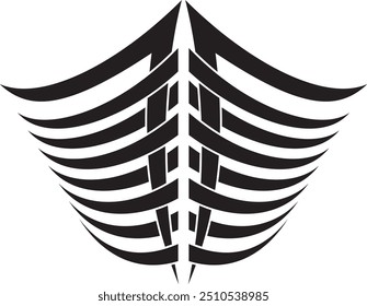 Abstract geometric design with sharp, angular black shapes on white background