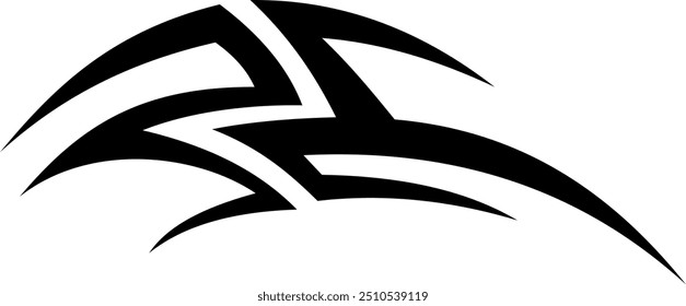 Abstract geometric design with sharp, angular black shapes on white background