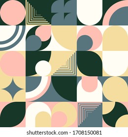 Abstract geometric design with simple shapes. Creative seamless pattern. Concept for web, banner, poster, cover, fabrics, background, decoration, presentation and greeting card.