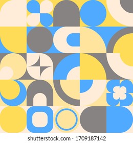 Abstract geometric design with simple shapes. Creative seamless pattern. Concept for web, banner, poster, cover, fabrics, background, decoration, presentation and greeting card.