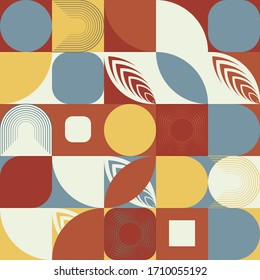 Abstract geometric design with simple shapes. Creative seamless pattern. Concept for web, banner, poster, cover, fabrics, background, decoration, presentation and greeting card.
