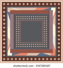 Abstract geometric design for square scarf pattern. Silk scarves motif