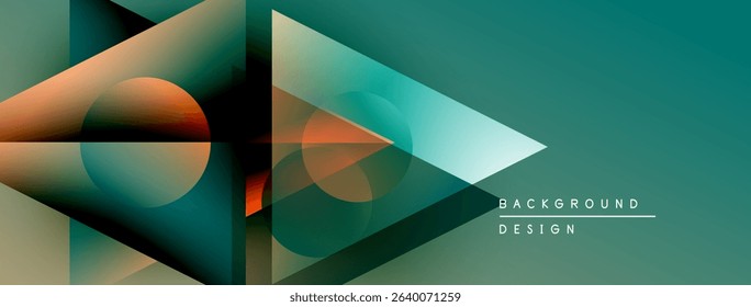 Abstract geometric design. Teal, orange gradients create dynamic composition. Modern background suitable for banners, presentations.