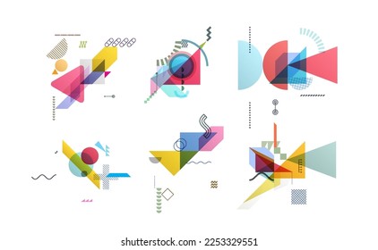 Diseño geométrico abstracto. Ilustración vectorial de varios elementos superpuestos. Aplicable a banners, carteles, afiches, volantes. 