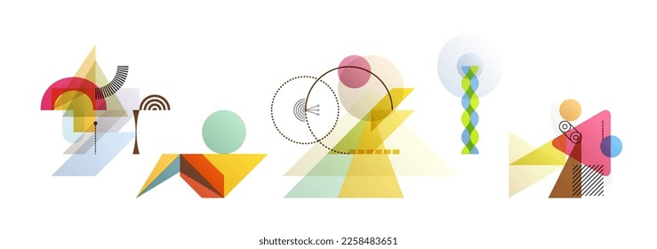 Abstract geometric design. Vector illustration made of various overlapping elements. Applicable for banners, placards, posters, flyers. 