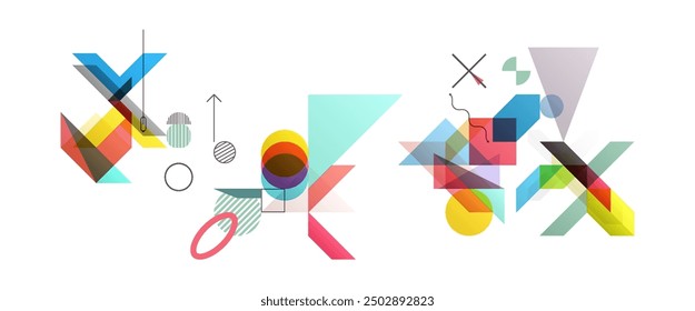 Abstract geometric design. Vector illustration made of various overlapping elements. Applicable for banners, placards, posters, flyers. 