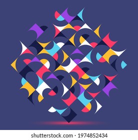 Abstract geometric design vector pattern composition, colorful 70s retro style template art, creative elegant background, modular abstraction.