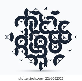 Abstract geometric design vector pattern composition, black and white 70s retro style template art isolated over white, creative elegant background.