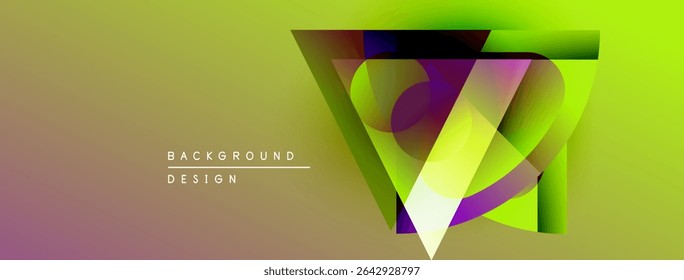 Abstract geometric design. Vibrant colors blend, creating dynamic visual effect. Triangle shapes overlap, forming layered composition. Modern, stylish background.