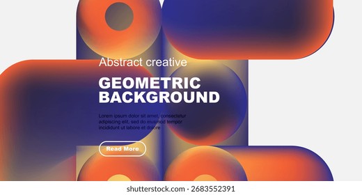 Abstract geometric design. Vibrant colors blend, creating fluid shapes. Text promotes further exploration. Modern, stylish presentation.