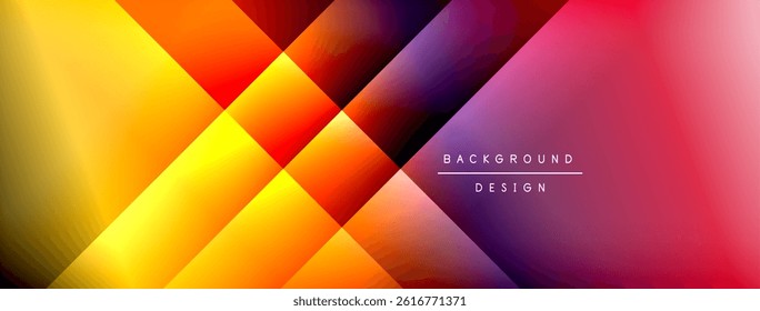 Abstract geometric design. Vibrant gradients transition from yellow, orange, purple, pink. Modern background texture for digital projects.