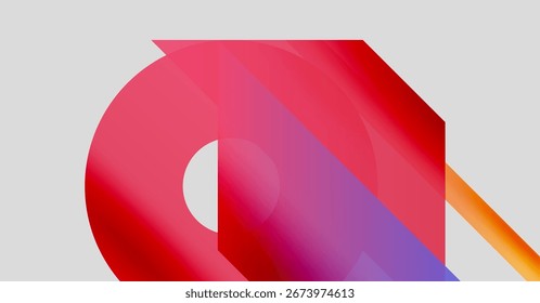 Abstract geometric design. Vibrant gradients blend, creating dynamic shapes. Modern aesthetic, minimalist composition, bold colors dominate.