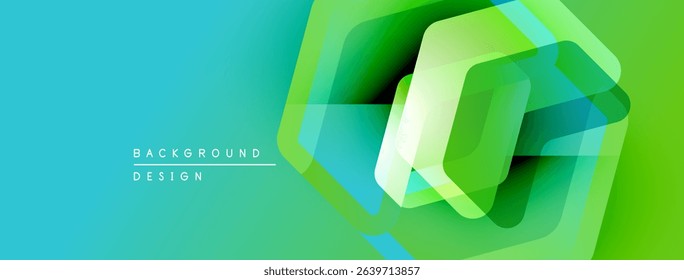 Abstract geometric design. Vibrant turquoise, green gradients create modern backdrop. Overlapping hexagons suggest depth, innovation.