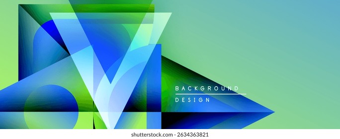 Abstract geometric design. Vivid blue, green gradients dominate composition. Modern aesthetic, clean lines, dynamic visual impact.