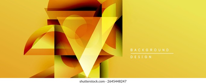 Abstract geometric design. Yellow, orange gradients create dynamic layers. Modern aesthetic suitable for backgrounds, presentations.