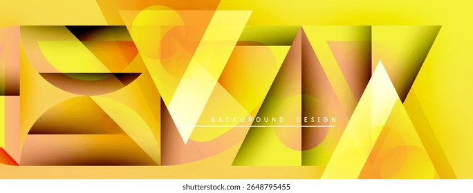 Abstract geometric design. Yellow, orange gradients create dynamic shapes. Modern background suitable for various projects. Minimalist style.