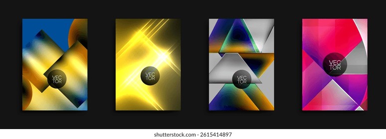 Abstract geometric designs. Bright gradients, sharp angles, dynamic compositions. Vector illustrations suitable backgrounds.