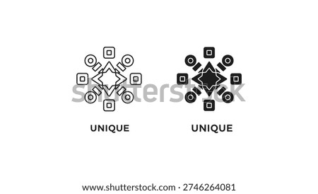 Abstract geometric designs featuring interconnected shapes and symmetry.
