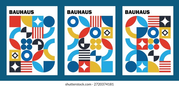 Diseños geométricos abstractos. Pósters en bauhaus retro