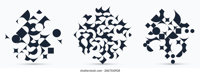 Resumen de diseños geométricos conjunto de composiciones de patrones vectoriales, plantillas de estilo retro en blanco y negro de los años 70, arte aislado sobre fondo blanco, creativo y elegante.