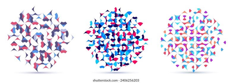 Abstract geometric designs set vector pattern compositions, colorful 70s retro style templates art isolated over white, creative elegant backgrounds.