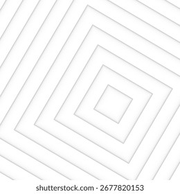 Padrão diagonal geométrico abstrato com quadrados brancos concêntricos criando um efeito de profundidade sutil em um fundo branco limpo.