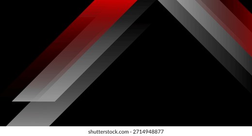 Abstract Geometric Diagonal Stripes on Black Background. Modern Red and Grey Tech Graphic.